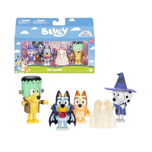 Bluey Pack 4 Figuras, Costume Party, Figuras Articuladas Amigos Preparados para IR de Aventuras, Muñecos de la Serie Infantil, Juguetes Exclusivos, Famosa (BLY86000)
