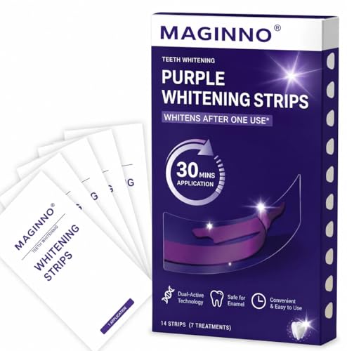 MAGINNO Purple Teeth Whitening Strips – 7 Treatments, PAP + Hydroxyapatite, Peroxide Free & Sensitivity Free, Enamel Safe for Stain Removal, 30 Minute Treatment (14 PCS = 7 Pair)