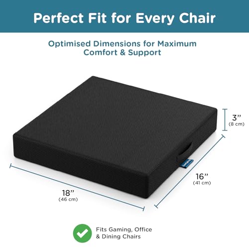Image of ComfyHug Seat Cushion - High-Resilience Foam with Air Mesh Cover | Ergonomic Support for Long Sitting in Office, Car, Wheelchair & Home (18 x 16 x 2.5 Inch, Black)