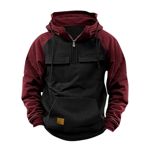 Sudaderas hombres con capucha y media cremallera color negro talla XL para otoño