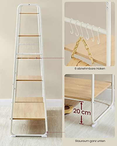 VASAGLE Kleiderständer, Garderobenständer, 45 x 120 x 160 cm Garderobe, Kleiderstange, Schuhablage, offener Kleiderschrank, 6 Haken abnehmbar, Schlafzimmer Flur, eichenfarben-mattweiß RGR116W09