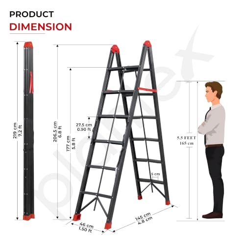 Image of Plantex Ultra fold Ladder for Home 6 Steps /Space-Saving Foldeble Design /Easy to Expand & Collapse /2 Way Step Ladder for Home /Office /Kitchen /Warehouse Use (150 kg Capecity, Black & Red)