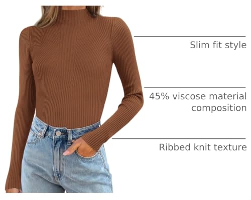 Image of ATHMILE Women's 2026 Fall Long Sleeve Pullover Ribbed Knit Sweater Low Mock Neck Slim Fit Basic Casual Tee Tops