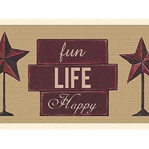 Dundee Deco DDAZBD9168 Peel and Stick Wallpaper Border Stars Red Beige Sign Wall Border Retro Design 15 ft x 7 in 457m x 1778cm Self Adhesive