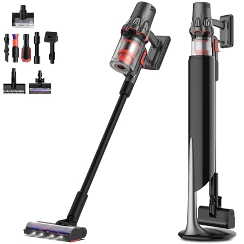 Deerma Aspiradora sin Cable DEM-T50W Station 30kPa, 590W con Estación de Vaciado Automático, Optima para Mascotas y Suelos Duros
