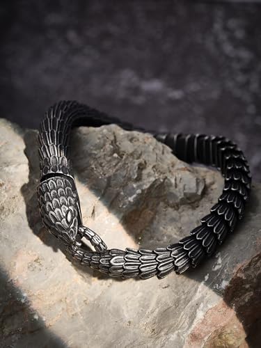HAQUIL Viking Serpent Bracelet, Antique Oxidized Steel Ouroboros Jormungandr Link Bracelet, Viking Jewelry Gift for Men2