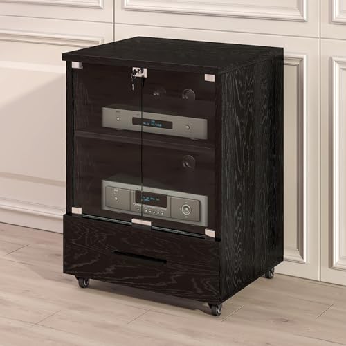 Armario estéreo de esquina para sistema de audio, estante multimedia para reproductor de discos, soporte AV, consola de audio de cine en casa, elegante almacenamiento de audio, gabinete multimedia