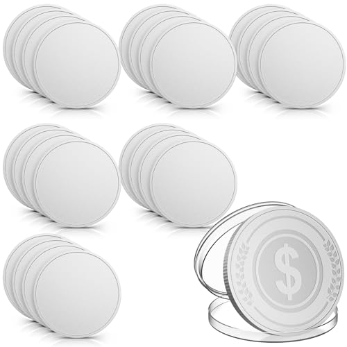 24 Pcs Blank Challenge Coin Engraving Blanks Coins Threaded Edged 40 mm with Acrylic Protection Box Laser Engravable Pattern for DIY Crafts Commemorative Collection