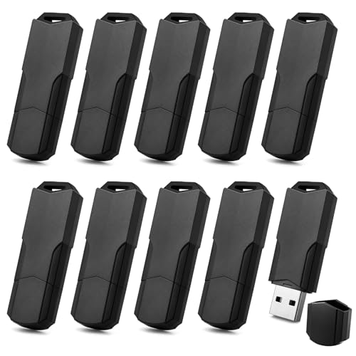 4GB USB 2.0 Flash Drives 10 Pack Sleek Matte Black Thumb Drives with Removable Dust Caps Portable USB Memory Stick for Data Storage Plug and Play Jump Drive Compatible with PC/Laptop/TV/Car Audio
