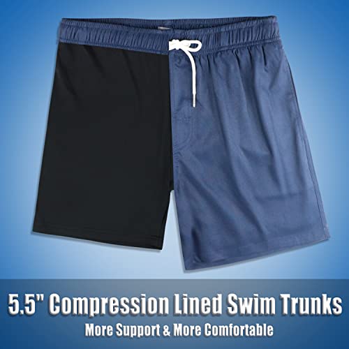 Qranss Navy Swim Trunks For Men 5 Inch Elastic Waist 4 Way Stretch Quick Dry Swim Shorts With Boxer Brief Liner Plus Size #TOP6