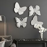 ACCENT COLLECTION HZ 4 Piece Silver Butterfly Wall Decor Set, 3D Metallic Wall Sculpture & Mirrored Accents, Modern Glam Home Decor for Bedroom, Living Room, Nursery