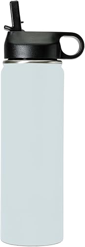 Miniatura 2 de LaserGram Botella de agua de doble pared con pajita, 20 onzas, grabado personalizado incluido (azul claro)