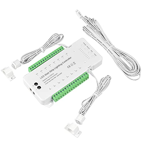 Copgge 16 Channel LED Motion Sensor Stair Light Controller Automatic Stairway LED Controller Light Step Lighting Controller System Speed Brightness Adjustable (16 Channels)
