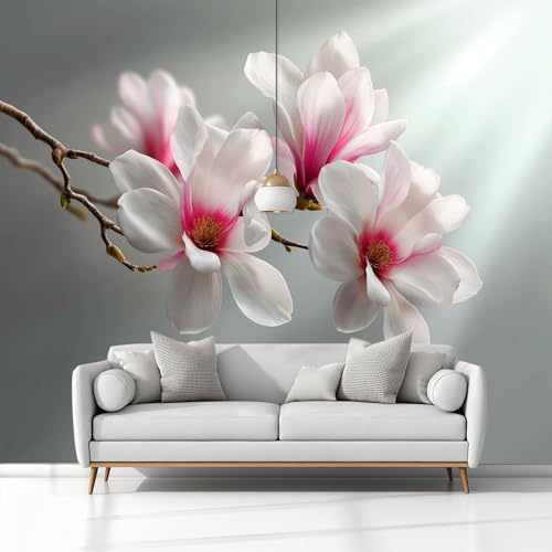 Papel Pintado Pared 3D Papel Tapiz Magnolia Gris, Fotomurales 350x245 cm Tv Fondo Pared Dormitorio Murales Moderno Decoración Comedores Salones Habitaciones