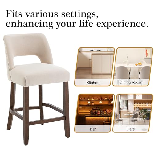 Image of VKNOW Bar Stools Set of 6,Upholstered Counter Height Bar Stools,Modern Counter Stools with Wood Legs for Kitchen Island Dining Room Bar,White