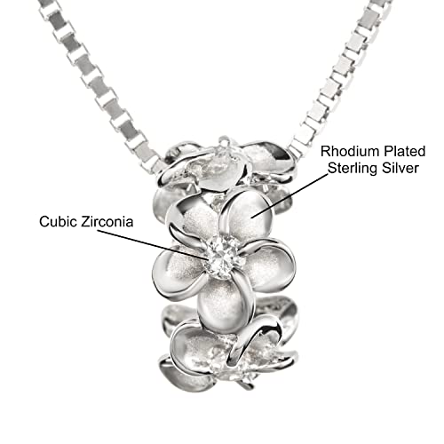 925 Sterling 14K Gold Plated Silver Cubic Zirconia Hawaiian Plumeria Flower Lei Barrel Necklace Pendant with 18" Box Chain, Nickel Free Hypoallergenic for Sensitive Skin, Gift Box Included3