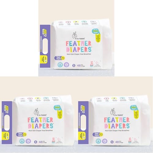 Image of R for Rabbit Small S Size Premium Feather Diaper Tape Style for Baby 5 to 9 kgs (144 Pack Offer)