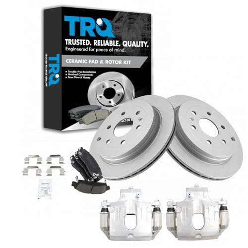 Image of TRQ Rear Brake Pad and Rotor Set Ceramic Coated Rotors Calipers