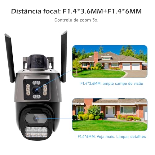 Câmera IP Sem Fio de Segurança Externa HD 3MP, Câmera de Visão Noturna Infravermelha WiFi, Dupla Len