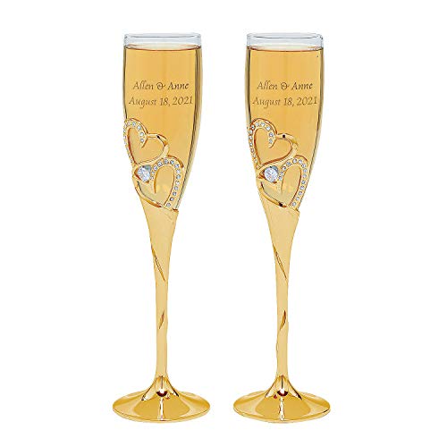 Fun Express Gold Stacked Heart Premium Personalized Wedding Flutes - Home Decor