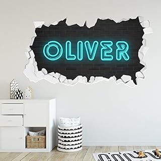 Personalised Neon Name Broken Wall Sticker Art Decal Kids Bedroom Mural (60cm Width x 30cm Height)