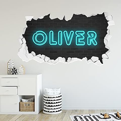 Personalised Neon Name Broken Wall Sticker Art Decal Kids Bedroom Mural (60cm Width x 30cm Height) Cover