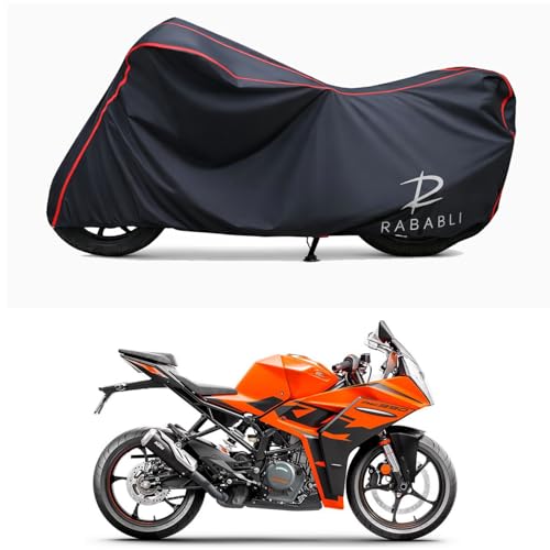 Image of Waterproof Bike Body Cover Compatible for | KTM RC 390 STD BS6 | Taffeta Fabric, Red Piping Design, Bottom Elastic Fit | Dustproof, Sun UV & Rain Protection for All Bikes