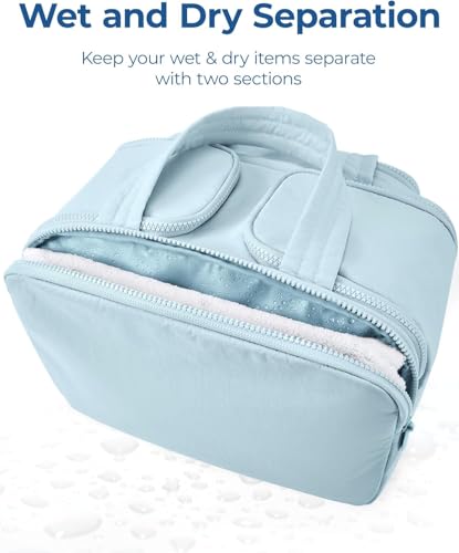 Image of Handcuffs Polyester Toiletry Kit Bag for Women - Hanging Makeup Organizer, Travel Cosmetic Pouch, Lightweight Grooming Case (Light Blue)