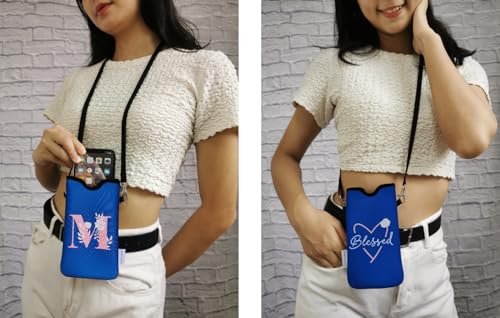 Image of Tainada Neck Phone Personalized Initial Pouch w /Crossbody Strap(Letter M)