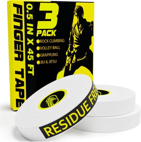 Image of EAGLES Finger Tape 2, 3, 6 or 12 Pack Black or White | Residue Free Skin Friendly Strong Athletic Sports Tapes | 0.5 inch x 45 Ft for BJJ Jiu Jitsu Grappling MMA Knob Tape Weight (White, 3 Pack)