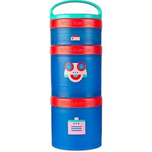 Whiskware Robot Containers for Toddlers and Kids 3 Stackable Snack Cups for School and Travel, 1/3 cup+1 cup+1 cup, Blue