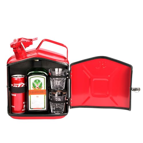 Zhoxod 5L Jerry Can Mini Bar,Handcrafted Pure Metal - Ideal for Outdoor Gatherings & Gift - with Rational Interior Layout (Red)