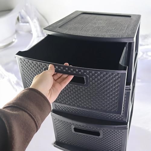 Gaveteiro Chão Rattan 3 Gavetas Organizadora Preto Plastico Resistente Guardar Roupas Brinquedos Tre