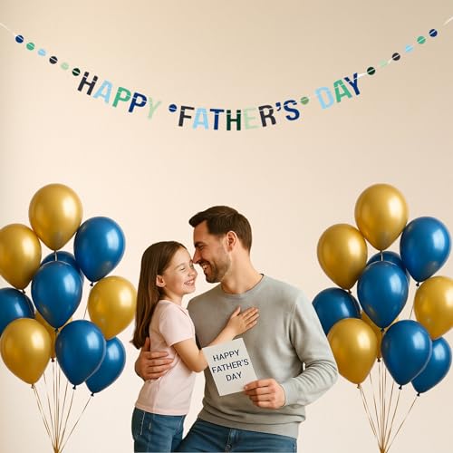 Image of Happy Father's Day Glitter Black Beer Bunting Banner for Dad Father's Party Decorations Backdrop Garland for Father's Day (BLK Blue Green)