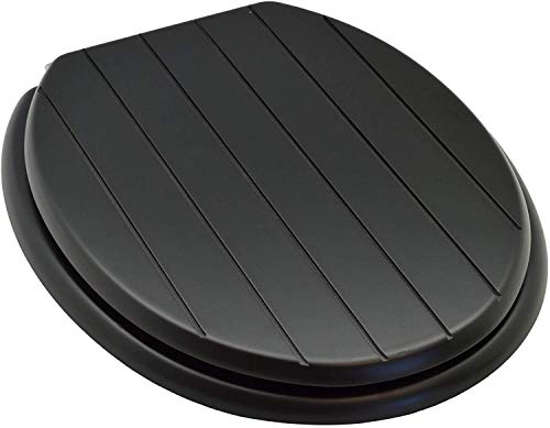 Wooden Adjustable Toilet Seat Tongue & Groove Design Chrome Plated Hinges Fixings Included (Black)