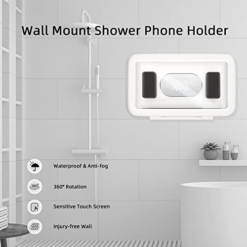 Mcbazel Wall Mount Shower Phone Holder WaterProof 360Rotation,Shower Phone Case, Touch Screen Waterproof Phone Case,Anti Fog Shower Phone Case for Bathroom Kitchen- White - Image 2