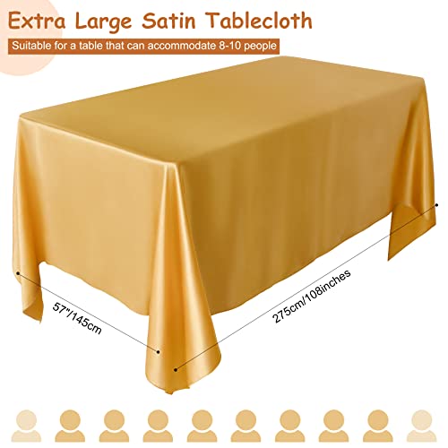 Eqfeast 6 Pack Satin Tablecloth 108 X 57 Inches Rectangle Table Cover Overlay Table Cloth Bright Silk Smooth Fabric Decor For Wedding Party Banquet Events Table Decoration, Gold #TOP2