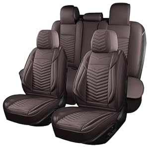 HChengkikz Car Seat Covers Full Set,Breathable and Waterproof Leather Automotive Front and Rear Seat Covers,Universal Car Seat Protectors for Cars SUV Truck Sedan(Style1,5 PCS Full Set,Brown)