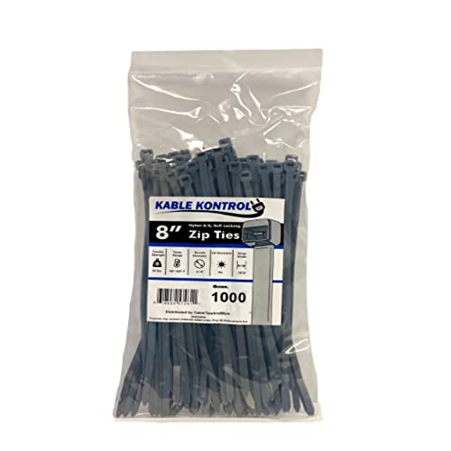 Image of Kable Kontrol Gray Zip Ties 8 Inch 1000 Pcs, 50 Lbs Tensile Strength, Self-locking Nylon Colored Cable Ties Wire Wraps for Indoor or Outdoor Use