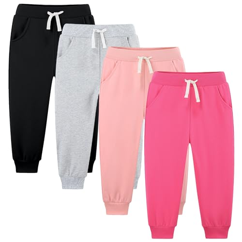 Avsead Baby Toddler Girls Sweatpants Joggers Pants 4 Pack Cotton Pull On Athletic Sweat Pant Clothes Jogging Outfits Trousers 2t Black/Hot Pink/Grey/Pink