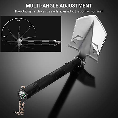 DONGKER Folding Shovel Military Survival Shovel Multitool Portable Tactical Entrenching Tool Compact Backpacking for Hunting, Camping, Hiking, Fishing, Gardening Car Emergency, 33"&19" (Black-S)