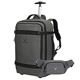 Hynes Eagle Rolling Backpack 42L Backpack with Wheels Airline Approved Carry on Luggage Laptop Travel Suitcase Bag for Women Men Dark Grey with Waist Pack Grey