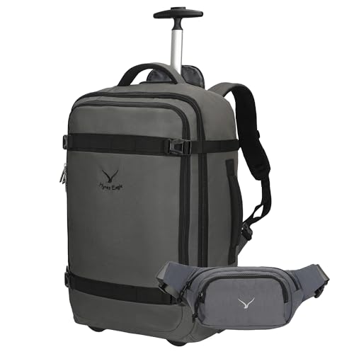 Hynes Eagle Rolling Backpack 42L Backpack with Wheels Airline Approved Carry on Luggage Laptop Travel Suitcase Bag for Women Men Dark Grey with Waist Pack Grey - Main Image