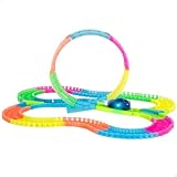 COLORBABY Speed & Go Pista coches flexible, 131 piezas, 350 cm, Brilla en la oscuridad, Circuito luminoso, Aro de 360º, Coche luces LED, Juguetes educativos niños 3 años, Juego de construcción (39542)