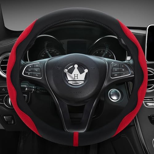 HighnessHwoo Luxuriöser Suede Auto Lenkradbezug, Komfort Lenkradabdeckung, weiches Leder, gepolsterte Räderabdeckung für Limousine, SUV, dünne Auto Griff Abdeckungen, Universelle,