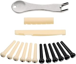 Acoustic Guitar Bridge Pins Puller Pulling Remover Extractor Tool with Guitar Saddle Nut and 12 Pack Guitar Bridge Pins