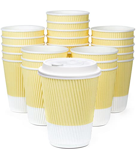 Glowcoast Disposable Coffee Cups With Lids - (80 set) 12 oz To Go Coffee Cups With Resealable Lids Prevent Leaks! Travel Insulated For Hot Beverages. Will Not Bend With Heat Or Burn Fingers!