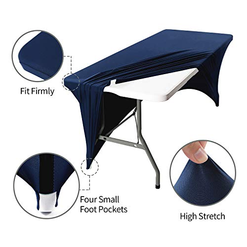 Image of Peomeise 8FT Spandex Table Cover Rectangular Stretch Spandex Tablecloth (Navy,8FT)