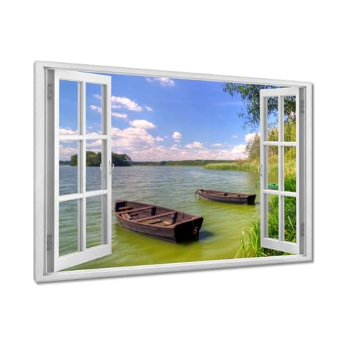 Tableau sur toile bateaux sur le lac pour créer un salon zen