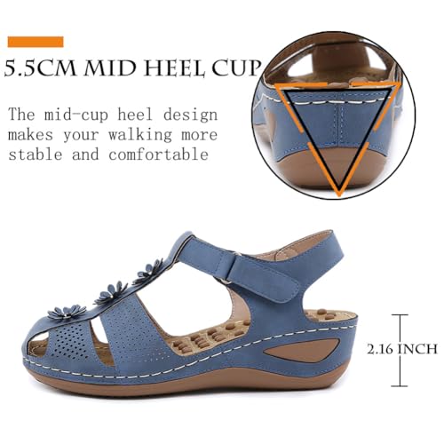 Ruiatoo Wedge Sandals for Women Closed Toe Comfortable with Massage Function Outdoor Platform Sandals4